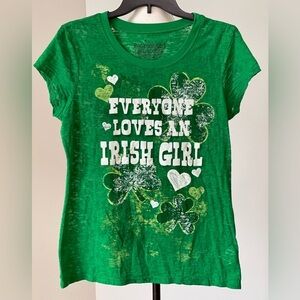 Rocker Girl Burnt out cap sleeve St. Patrick day shamrock Irish Tee Shirt Jr XXL